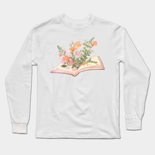 Orange pastel Wildflowers growing from an open book Long Sleeve T-Shirt